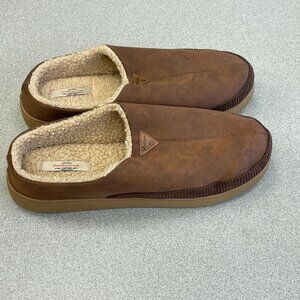 NEW Weatherproof Vintage Men's Size 13-14 Brown Slippers Faux Suede & Sherpa